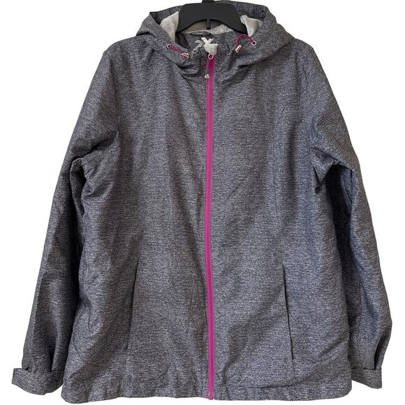 ZeroXposur Large Heather Gray Fleece Lined Jacket Purple Zipper Drawstring Hood - Picture 1 of 10
